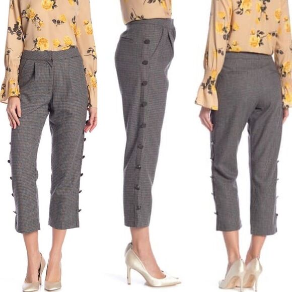 NWT J.O.A. Plaid Button Side Crop Wool Trousers S - Picture 1 of 9
